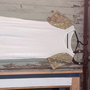 gold and white dress